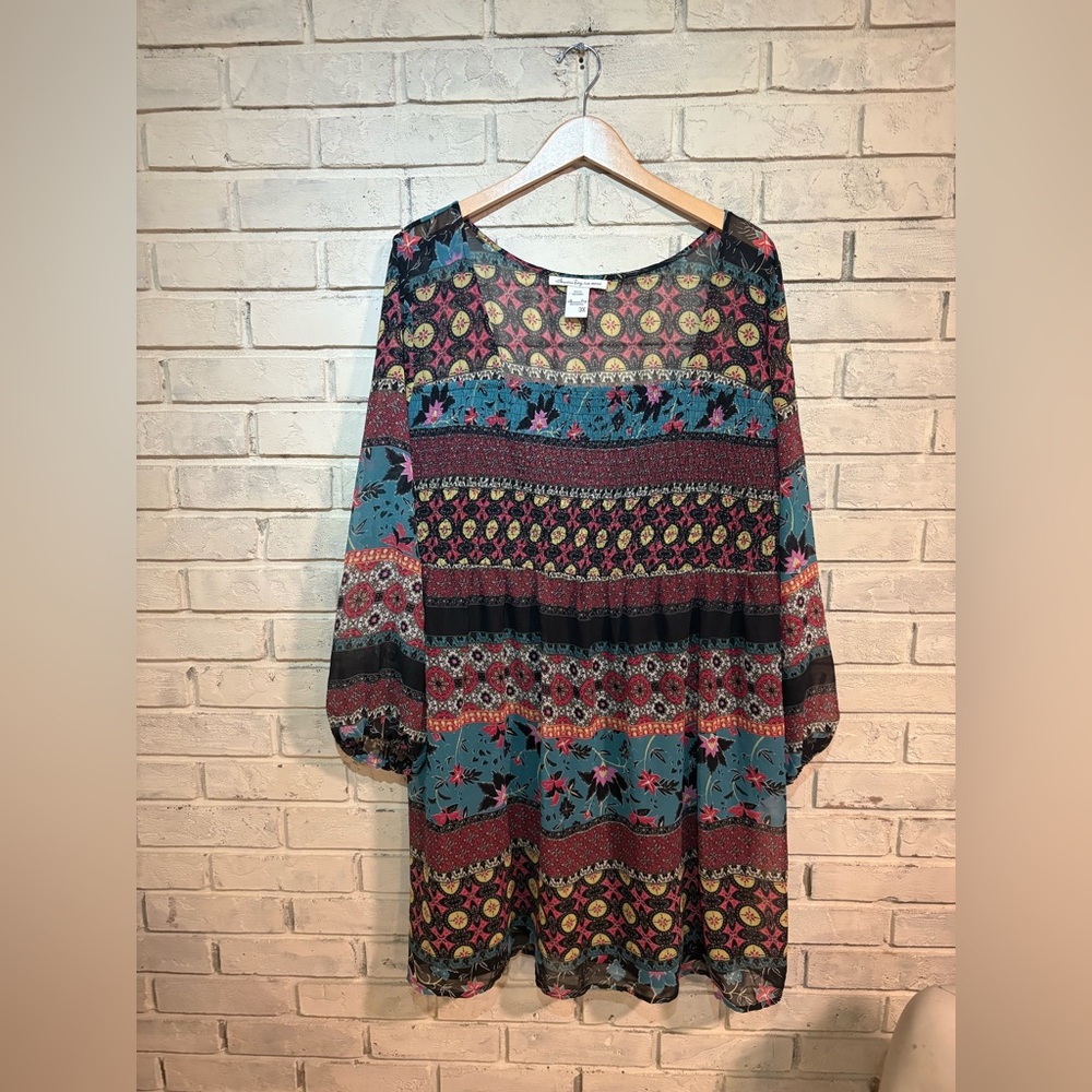 AMERICAN RAG 3X Bohemian Rose & Turquoise Floral Tunic Dress like new